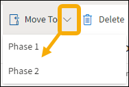 Move To option with yellow box around the arrow menu with a yellow arrow pointing to Phase selections.